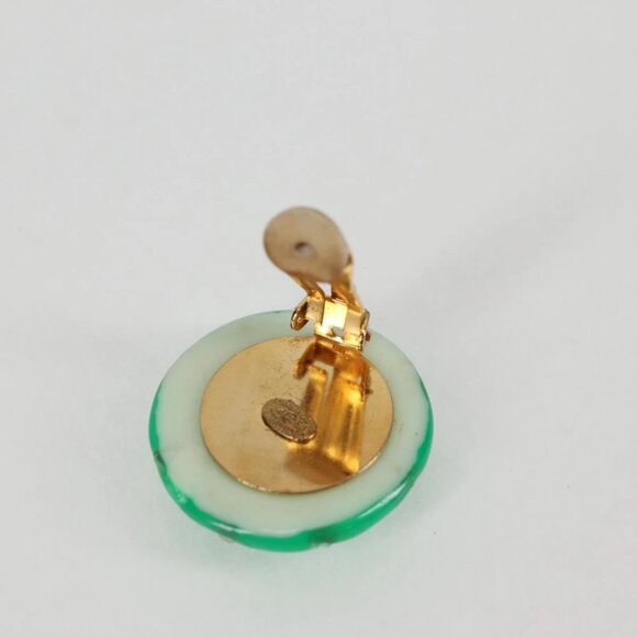 CHANEL Clip-on Earring Gold Tone Green CC Auth - Picture 12 of 12